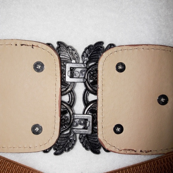 Antiqued Silver Coffee Brown Elastic Waist Belt - Picture 5 of 6